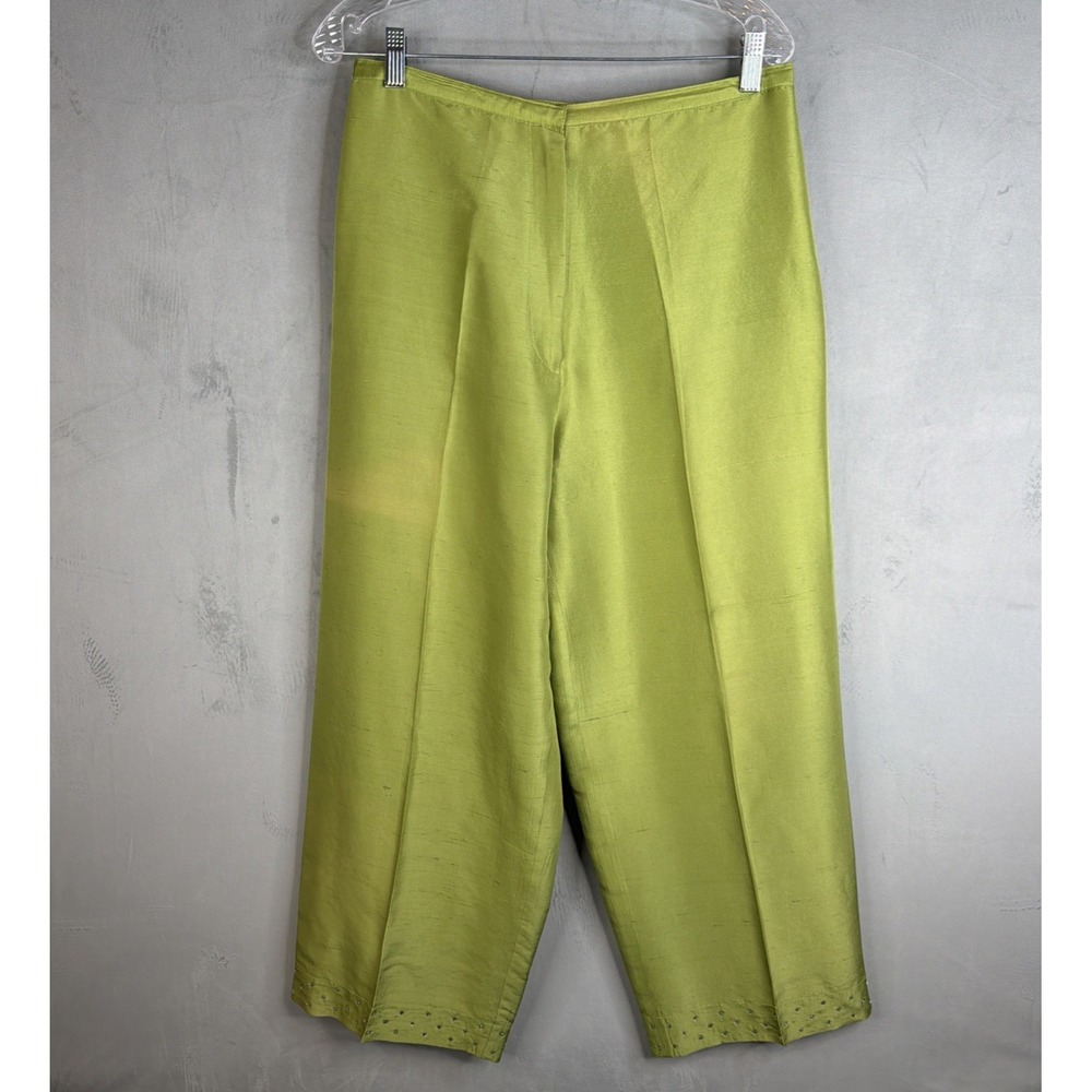 Appraisal Silk Pants Women's Size 16 Green Wide Leg Dress Pants Lined